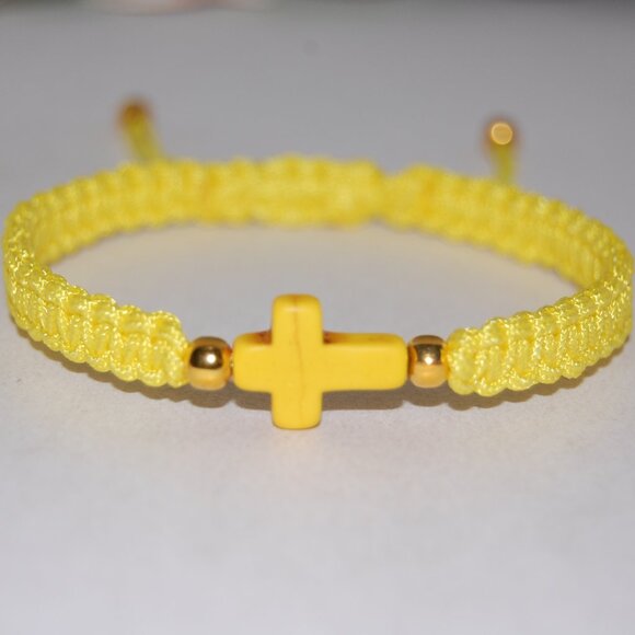 Cross Bracelet,Cross Drawstring Bracelet,Yellow Cross Bracelet, Friendship,Gift - Picture 2 of 3